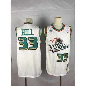 NBA Pistons 33 Grant Hill White Hardwood Classics Throwback Men Jersey