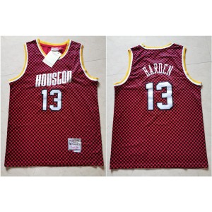 NBA Rockets 13 James Harden Red Checkerboard Hardwood Classics Men Jersey
