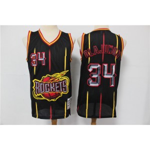 NBA Rockets 34 Hakeem Olajuwon Black Hardwood Classics Men Jersey 2