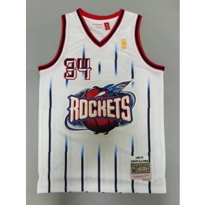 NBA Rockets 34 Hakeem Olajuwon White Hardwood Classics Men Jersey