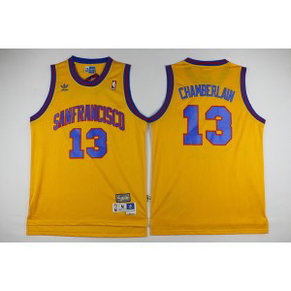 NBA San Francisco Warriors 13 Wilt Chamberlain 1962-64 Hardwood Classic Throwback Yellow Men Jersey