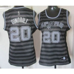 NBA Spurs 20 Manu Ginobili Black-Grey Groove Women Jersey