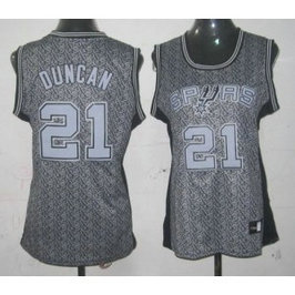 NBA Spurs 21 Tim Duncan Grey Static Women Jersey