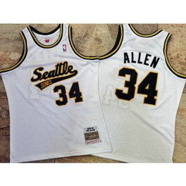 NBA Supersonics 34 Pay Allen White 2005-06 Hardwood Classics Men Jersey