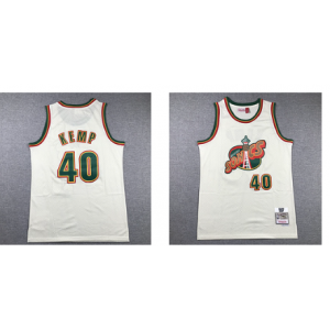 NBA Supersonics 40 Shawn Kemp White Throwback Men Jersey