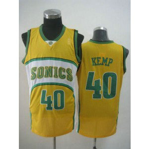 NBA Supersonics 40 Shawn Kemp Yellow Throwback Men Jersey