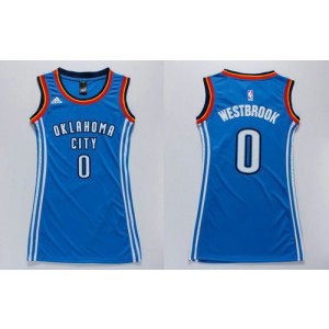 NBA Thunder 0 Russell Westbrook Blue Print Dress Women Jersey