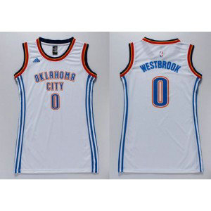 NBA Thunder 0 Russell Westbrook White Print Dress Women Jersey