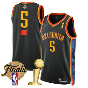NBA Thunder 5 Luguentz Dort Black City 2025 Finals Champions Nike Men Jersey
