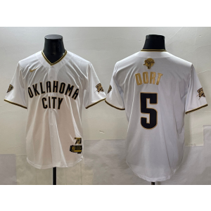 NBA Thunder 5 Luguentz Dort White Gold Finals Baseball Vapor Limited Men Jersey