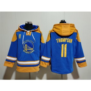 NBA Warriors 11 Klay Thompson Blue Yellow Lace-Up Pullover Hoodie