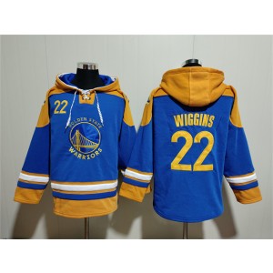 NBA Warriors 22 Andrew Wiggins Blue Yellow Lace-Up Pullover Hoodie