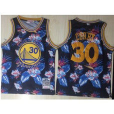 NBA Warriors 30 Stephen Curry Black 1996-97 Hardwood Classics Floral Fashion Men Jersey