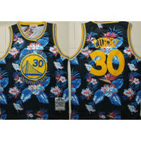 NBA Warriors 30 Stephen Curry Black 2009-10 Hardwood Classics Floral Fashion Men Jersey