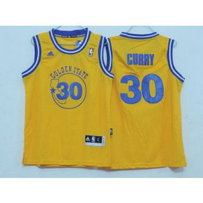 NBA Warriors 30 Stephen Curry Gold Throwback Youth Jersey