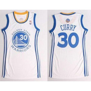 NBA Warriors 30 Stephen Curry White Print Dress Women Jersey