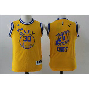 NBA Warriors 30 Stephen Curry Yellow Cityscape Swingman Youth Jersey