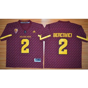 NCAA Arizona State Sun Devils 2 Mike Bercovici New Red PAC-12 Patch Men Jersey NCAA Arizona State Sun Devils 2 Mike Bercovici New Red PAC-12 Patch Men Jersey
