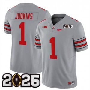 NCAA Buckeyes 1 Quinshon Judkins Gray 2025 CFP Final Patch F.U.S.E. Vapor Limited Men Jersey