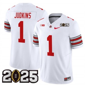 NCAA Buckeyes 1 Quinshon Judkins White 2025 CFP Final Patch F.U.S.E. Vapor Limited Men Jersey