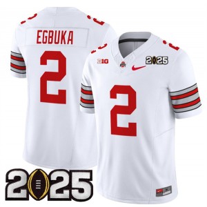 NCAA Buckeyes 2 Emeka Egbuka White 2025 CFP Final Patch F.U.S.E. Vapor Limited Men Jersey