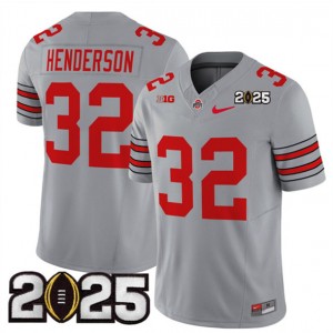 NCAA Buckeyes 32 TreVeyon Henderson Gray 2025 CFP Final Patch F.U.S.E. Vapor Limited Men Jersey