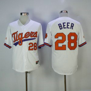 NCAA Clemson Tigers 28 Seth Beer White Nike College Baseball Men Jersey