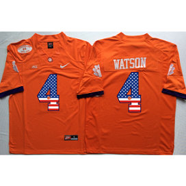 NCAA Clemson Tigers 4 Deshaun Watson Orange USA Flag Men Jersey