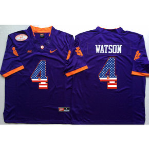 NCAA Clemson Tigers 4 Deshaun Watson Purple USA Flag Men Jersey