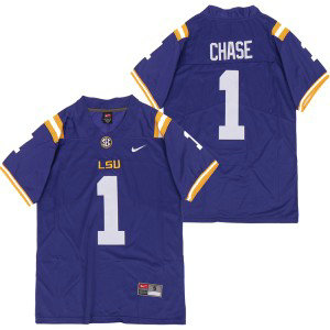 NCAA LSU Tigers 1 Ja'marr Chase Purple Nike College Football Men Jersey