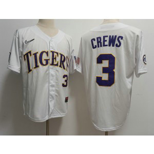 NCAA LSU Tigers 3 Dylan Crews White Nike Men Jersey