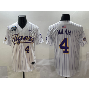 NCAA LSU Tigers 4 Milam White Baseball Vapor Limited Men Jersey NCAA LSU Tigers 4 Milam White Baseball Vapor Limited Men Jersey