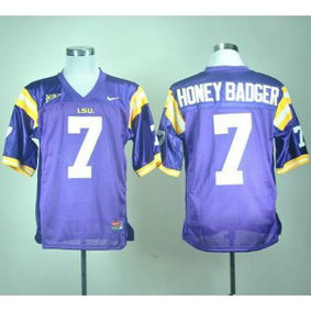 NCAA LSU Tigers 7 Tyrann Mathieu Purple Honey Badger Nick Name Men Jersey
