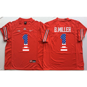 NCAA Ohio State Buckeyes 1 B.Miller Red USA Flag Football Men Jersey NCAA Ohio State Buckeyes 1 B.Miller Red USA Flag Football Men Jersey