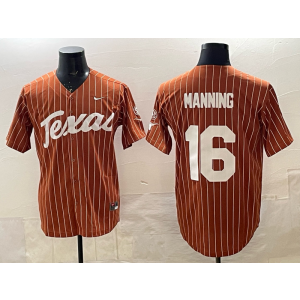 NCAA Texas Longhorns 16 Arch Manning Orange Baseball Vapor Limited Men Jersey 1
