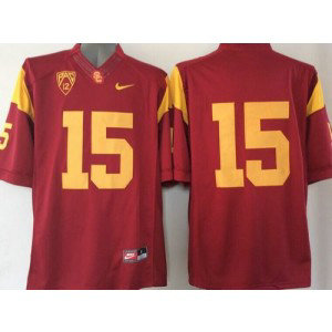 NCAA USC Trojans 15 Red PAC-12 Patch Men Jersey