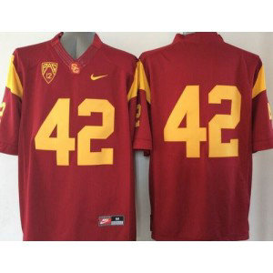NCAA USC Trojans 42 Ronnie Lott Red PAC-12 Patch Men Jersey