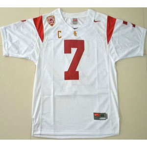 NCAA USC Trojans 7 Matt Barkley White With PAC-12 C Patch Men Jersey