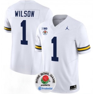 NCAA Wolverines 1 Roman Wilson 2023 F.U.S.E. White Rose Bowl Patch Vapor Limited Men Jersey NCAA Wolverines 1 Roman Wilson 2023 F.U.S.E. White Rose Bowl Patch Vapor Limited Men Jersey