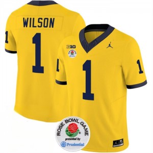 NCAA Wolverines 1 Roman Wilson 2023 F.U.S.E. Yellow Rose Bowl Patch Vapor Limited Men Jersey NCAA Wolverines 1 Roman Wilson 2023 F.U.S.E. Yellow Rose Bowl Patch Vapor Limited Men Jersey
