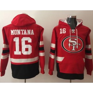 NFL 49ers 16 Joe Montana Red Black Pullover Men Hoodie