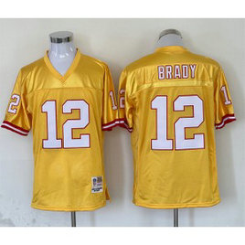 NFL Buccaneers 12 Tom Brady Yellow Throwback Men Jersey