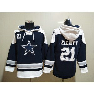 NFL Cowboys 21 Ezekiel Elliott Navy Ageless Must-Have Lace-Up Sweatshirt Hoodie