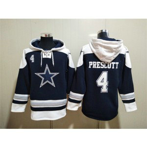 NFL Cowboys 4 Dak Prescott Navy Ageless Must-Have Lace-Up Sweatshirt Hoodie