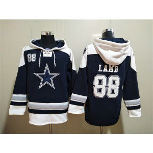NFL Cowboys 88 CeeDee Lamb Navy Ageless Must-Have Lace-Up Sweatshirt Hoodie
