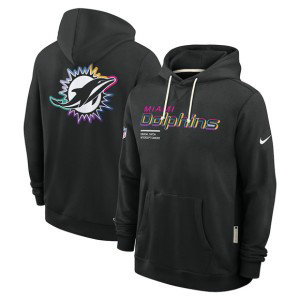 NFL Dolphins Black 2025 Crucial Catch Dri-FIT Hoodie