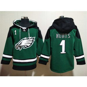 NFL Eagles 1 Jalen Hurts Green Lace-Up Pullover Hoodie 1 NFL Eagles 1 Jalen Hurts Green Lace-Up Pullover Hoodie 1