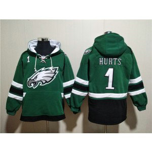 NFL Eagles 1 Jalen Hurts Green Lace-Up Pullover Hoodie