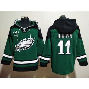 NFL Eagles 11 A. J. Brown Green Lace-Up Pullover Hoodie