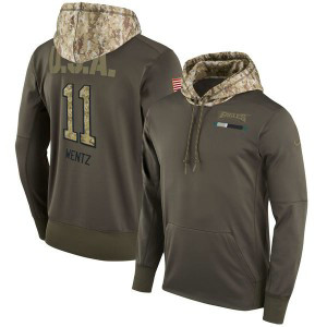 NFL Eagles 11 Carson Wentz Olive Salute To Service Pullover Hoodie